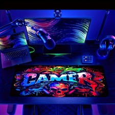 40 90cm Gamer'S Neon Skull Art Mouse Pad with Anti-Slip Rubber Base - Vibrant Co