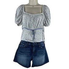 Sienna Sky Women's Top White Floral Smocked Babydoll Peasant Cottagecore Size L