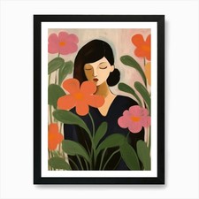 Woman With Autumnal Flowers Cyclame Framed Wall Art Poster Canvas Print Picture
