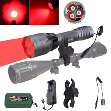 Red 3LED Flashlight Torch Rechargeable Coyote Huning Night Light Scope Mount Kit
