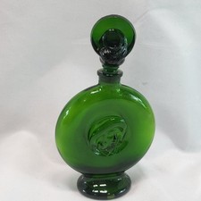 Antica Bottiglia Profumo Con Tappo Vetro Verde Femmina Rilievo Made In France 