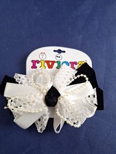 Vtg Riviera Huge Black White Bow Hair Barrette Velvet 3-B