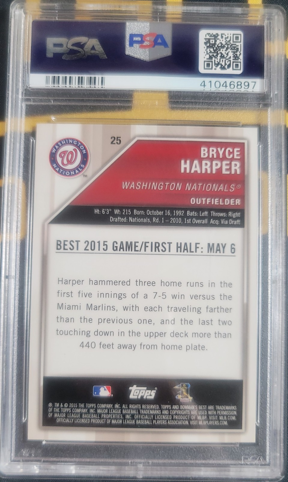 2015 Bowman's Best Bryce Harper #25 Blue Refractor /150 - PSA 9 MINT view 2