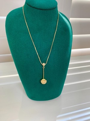 Swarovski Gold Tone Pavé Crystal Ball Drop Pendant Necklace   Swan Signed