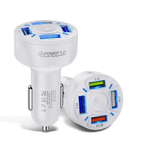 QC3.0 7A Car Mobile Phone Fast Charger Light-Emitting 4-Port Multi-Function USB - Photo 10 sur 14