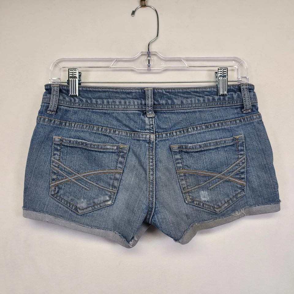 Aeropostale Micro Mini Shorts Women 2 Blue Distressed Denim Low Rise Y2K Classic - Image 3 of 4