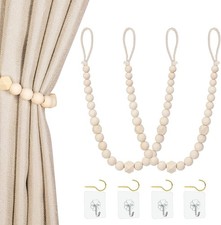Wood Bead Curtain Tiebacks, KLOGTSIND Set of 2 Curtain Holdbacks