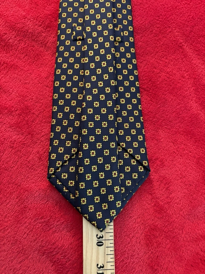 Corbata Holliday & Brown azul marino con foulard estampado hecha a mano en Inglaterra 4" W x 59" L nueva sin etiquetas Foto 4 de 4