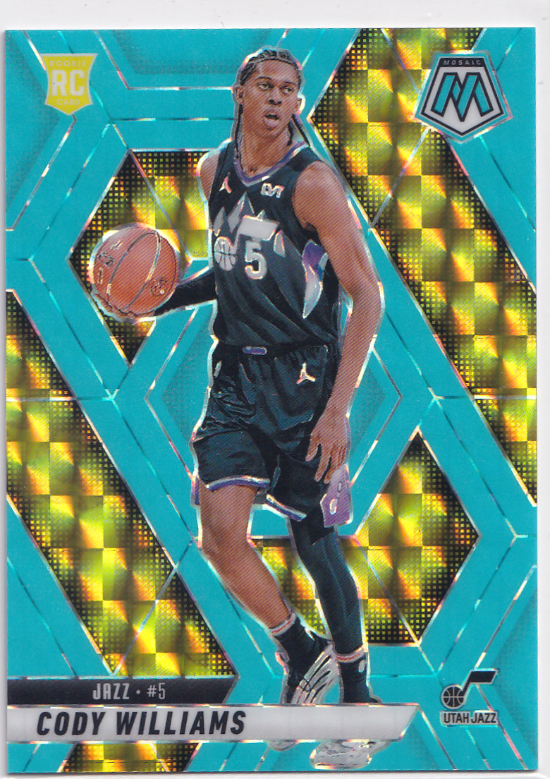 2024-25 Panini Mosaic - Cody Williams #207 Blue Fluorescent Prizm /75 (RC)