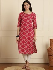 Indian Women BEAUTIFUL Pink COTTON Floral Printed Kurta Kurti Top Tunic Dress