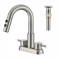 Bathroom Faucet with Pull Down Sprayer 3 Holes, Brushed Nickel 4 inch 2 Handl...