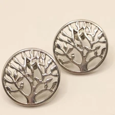 Vintage Silver Tone Tree Of Life Open Work Stud Earrings