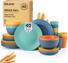 Wheat Straw Dinnerware Set 40 PCS - Service for 8 | Plates and Bowls Sets | Unbr