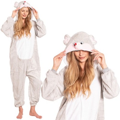 Damen Schlafanzug Einteiliger Kigurumi Onesie Maus Kostüm Maus Grau 175-185 XL