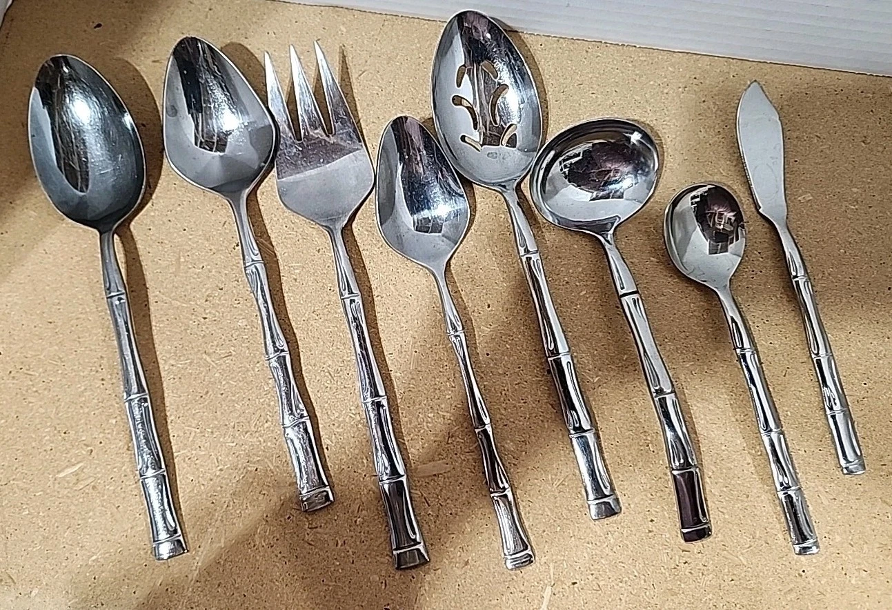 8 The Cellar CLF2 Stainless Silverware Flatware Bamboo Serving Utensil Tahitian