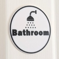 Bathroom Door Sign Round Black White Bathroom Plaque for doors Shower symbol