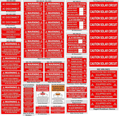 62 Pack Premium Solar PV System Labels - UV Resistant, Safety Warning Photovolta