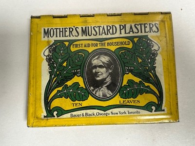 EMPTY Vtg Antique Mother's Mustard Plasters Advertising Tin Container (A4)
