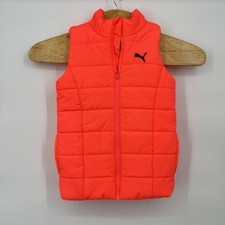 Puma Girls Size Medium 10-12 Puffer Vest Neon Pink w Logo Full Zip Pockets