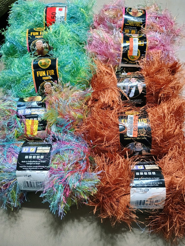 Lot Of 10 Lion Brand Yarn Fun Fur Copper Confetti Rainbow Citrus