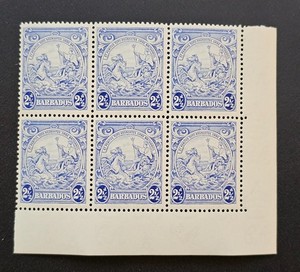 Barbados 1938 KGVI 2½p Ultramarine SG #251 Corner Block of 6 Mint NH
