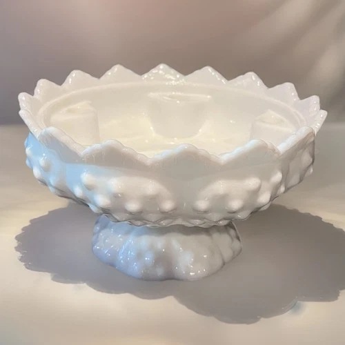Vintage Fenton White Hobnail Milk Glass Pedestal Base 6 Candle Holder