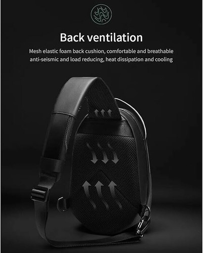 Water Resistant Sling Bag Men USB Crossbody Backpack Casual Shoulder Strap - Picture 4 of 6