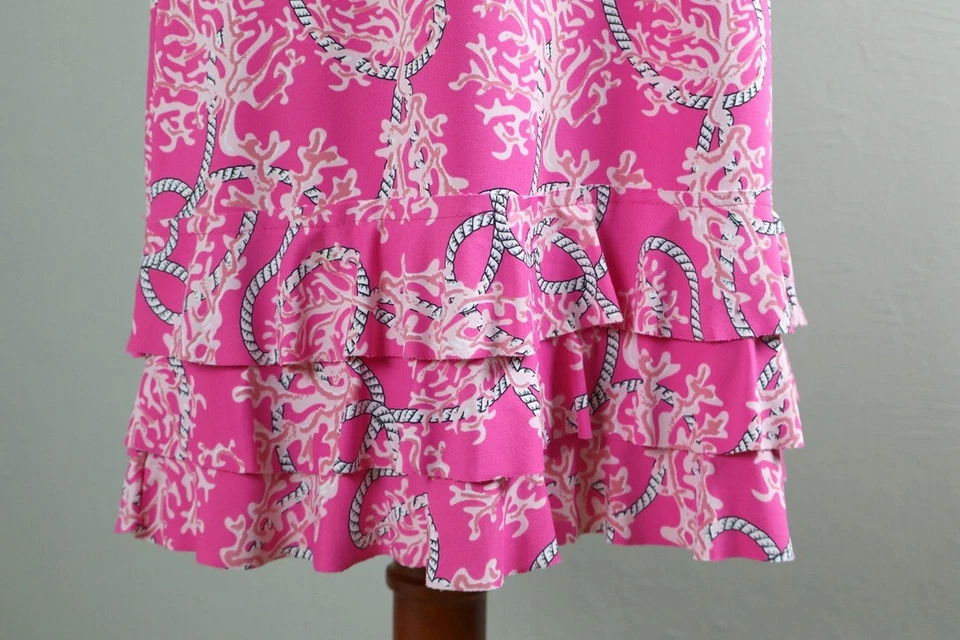 LULU B $98 Smooth Stretch Coral Print Flounce Ruffle Hem Tank Dress Size XS - Image 3 of 4