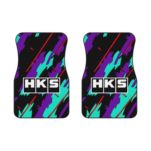 Retro 90's JDM HKS Design Car Mats (2x Front), Motorsports Racing Inspired - 第 1/4 張圖片