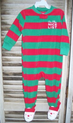 CARTER'S nwt Fleece Footed Christmas Pajamas~12M~NEW~Santa feet~On The Nice List