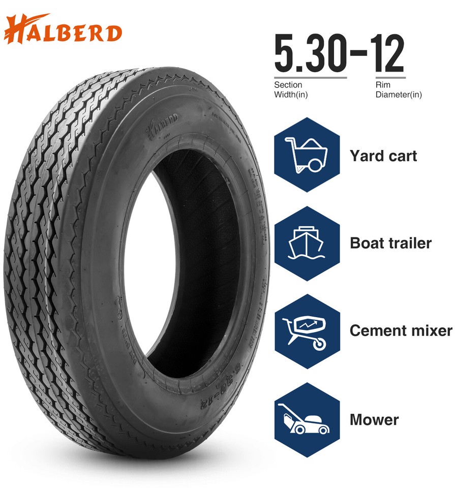 Set 2 5.30-12 Trailer Tires 5.30x12 5.3-12 530-12 6Ply Heavy Duty Load ...