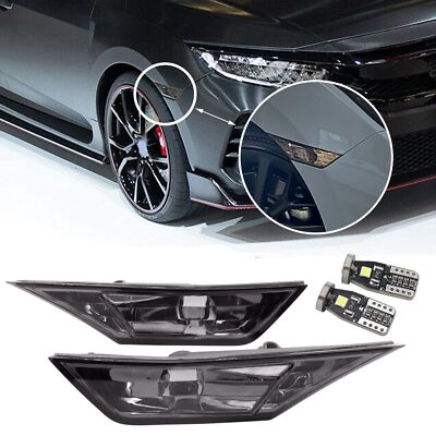 FOR 2016-2021 HONDA CIVIC SMOKED SIDE MARKER LAMP TURN SIGNAL LIGHT W/ LED BULBS