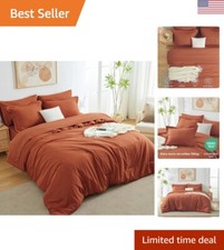 King Comforter Set Burnt Orange, 7 Pieces Bed in a Bag Terracotta Comforter S...