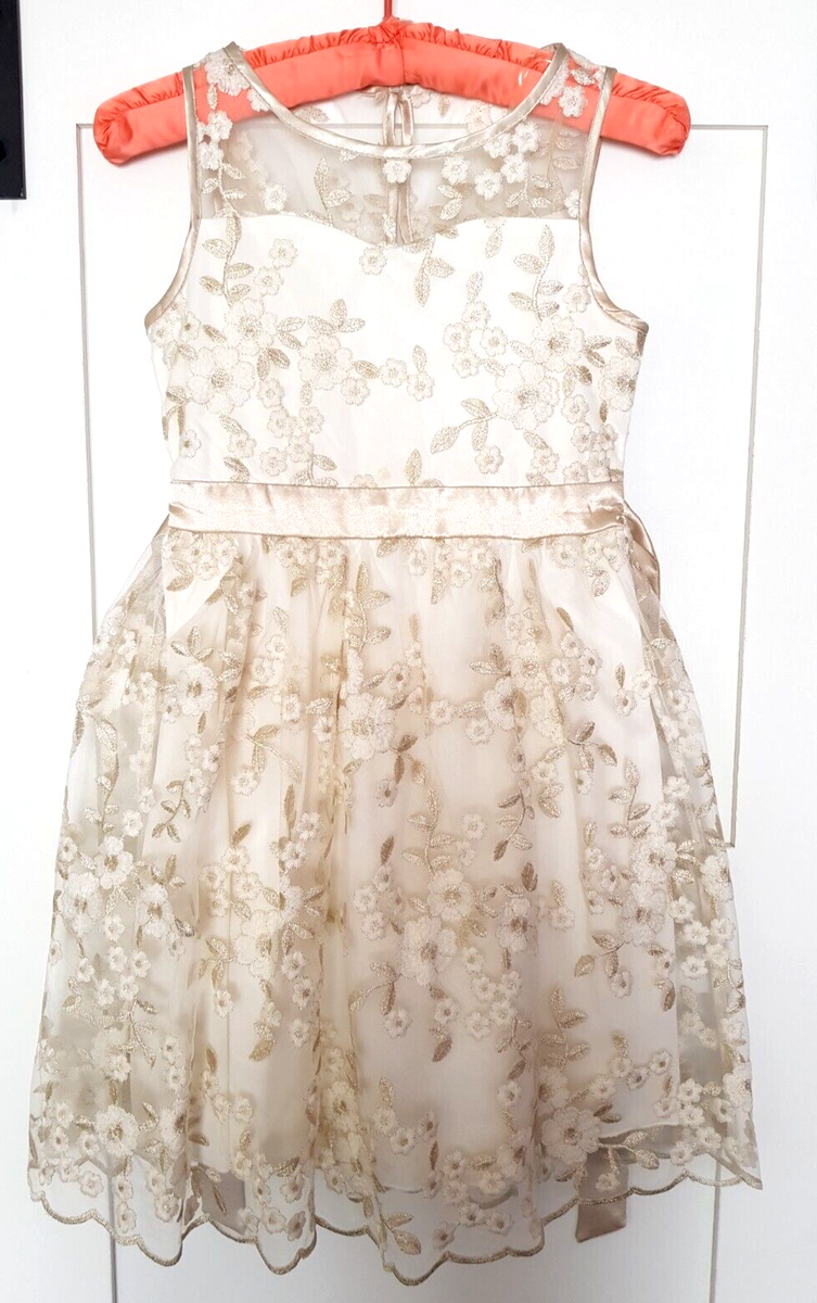 Speechless Girls white and gold occasion dress. Embroidered. Floral. With  belt. | eBay