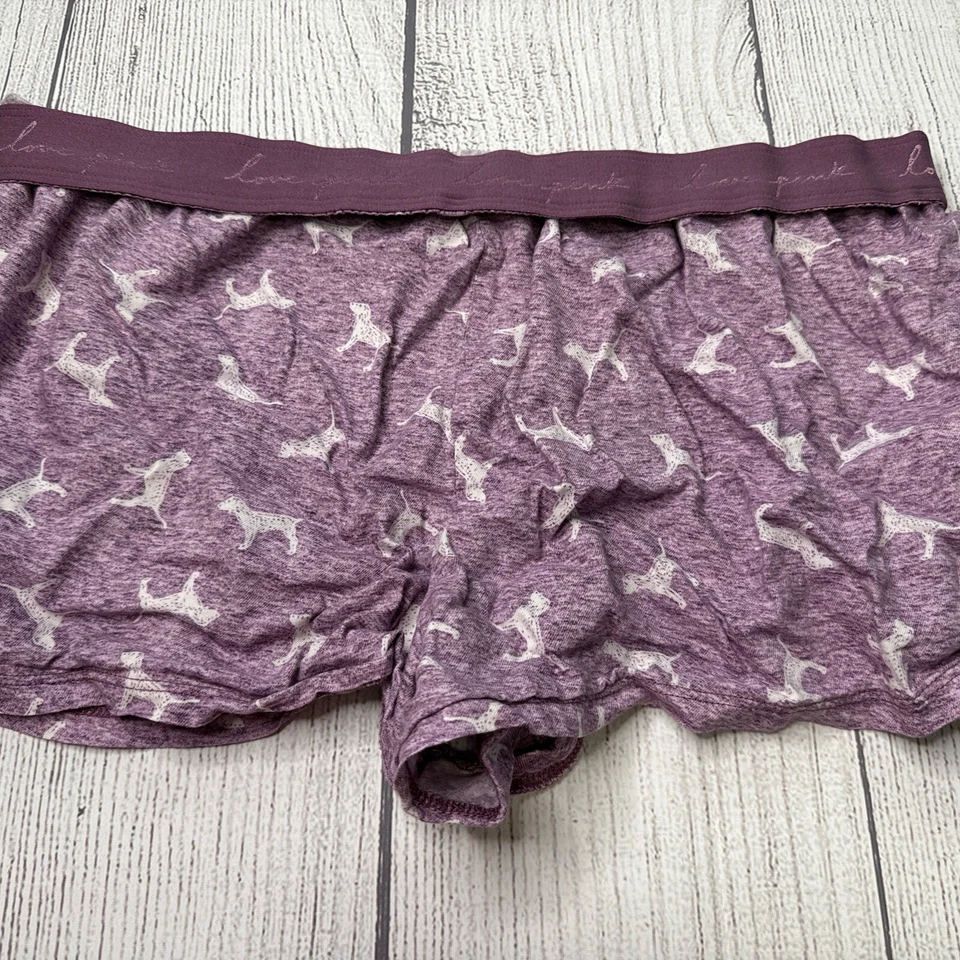 Lindo pijama de franela rosa Victoria's Secret para dormir corto cuadrado púrpura logotipo de perro L Foto 2 de 4