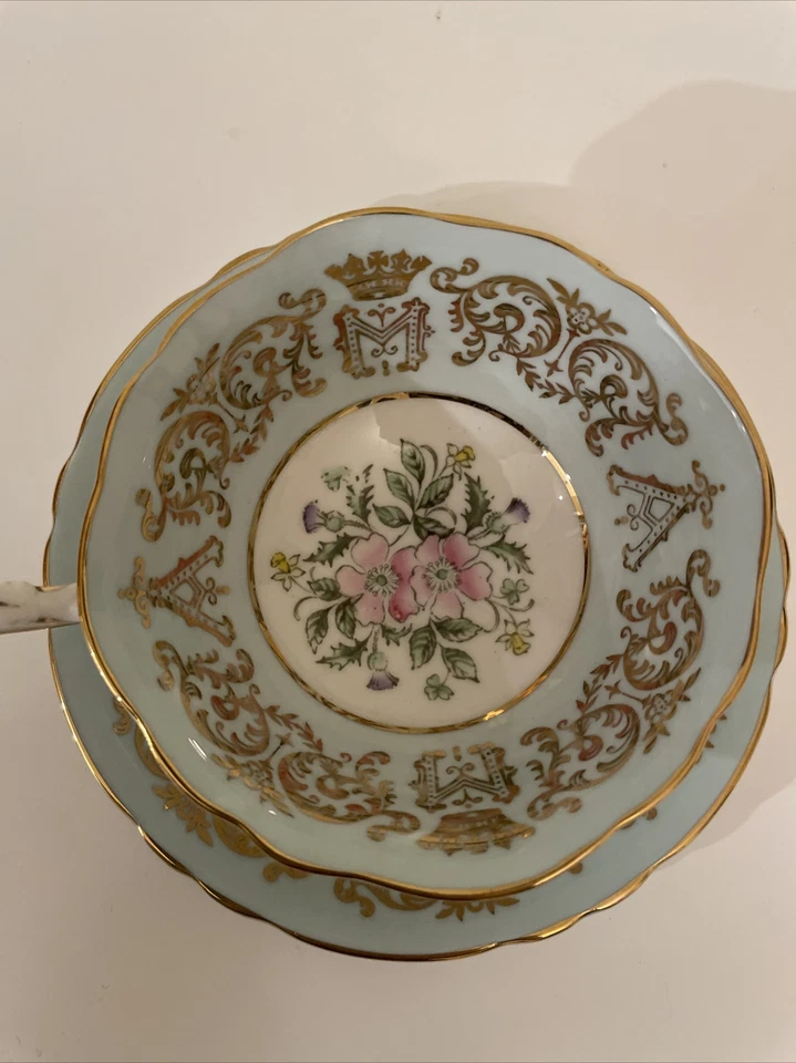Paragon Tea Cup and Saucer Gold Blue Flower Commemorate wedding A M - Image 3 of 4