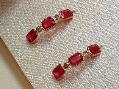 Exclusive Rubin & Diamant Halb Creolen 14 Kt. Gold - 585 - Ohrringe Smaragd Cut