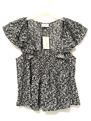 Universal Thread Women's Size XL Black & White Ruffle Short Sleeve Top