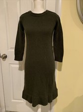 ZARAKNIT Olive Green Knee Length Wool Blend Sweater Sress Size S - 3/4 Sleeves