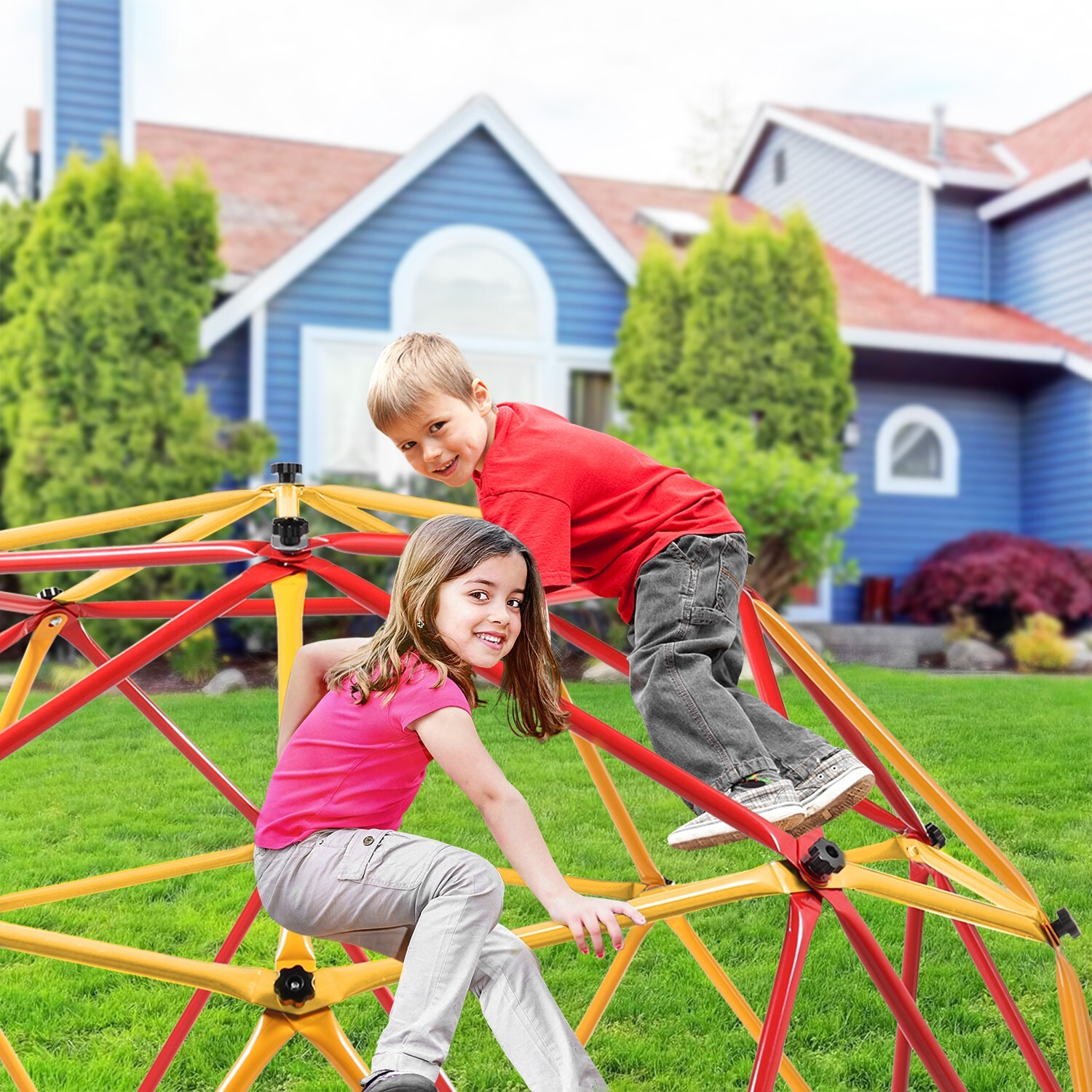 Geometric Dome Steel Frame Climber for Kids, Outdoor Toddler Jungle Gym Play Set