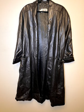 Vtg Wilsons Maxima Womens Long Leather Trench Coat Jacket Size M Black Button