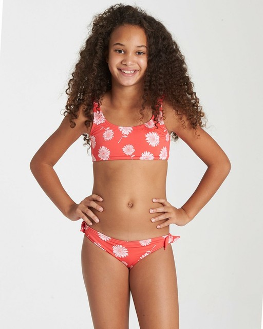 New Billabong Swim Kids Pink Daisy Day Tank Hanky Side Tie 2 Piece Bikini Set 10 eBay