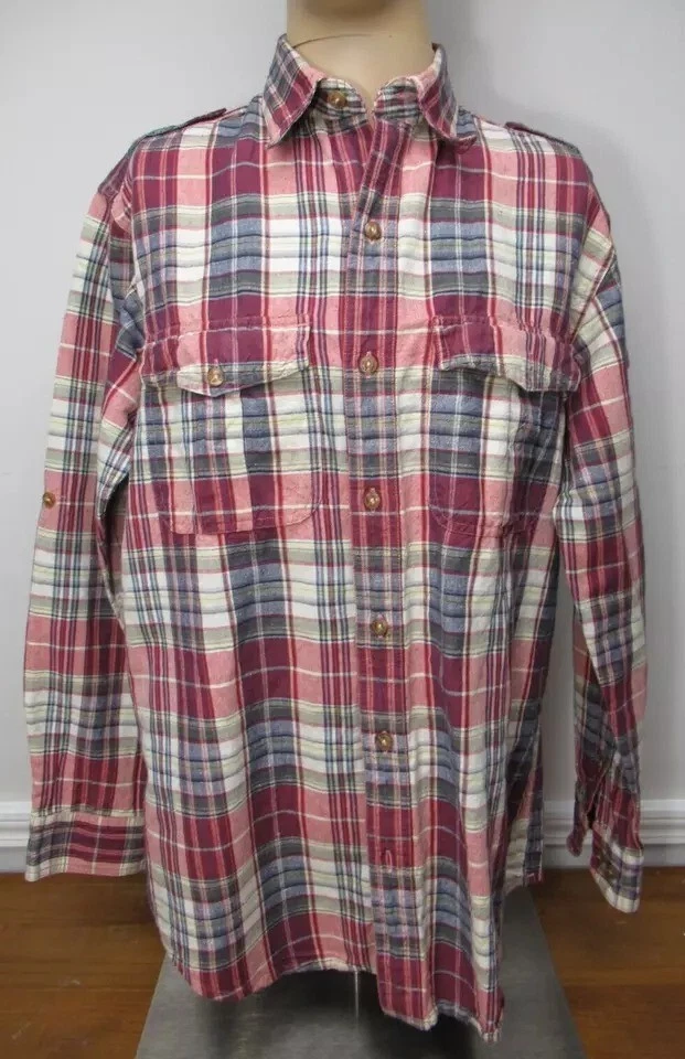 Orvis Mens Medium Linen Cotton Roll Tab Shirt Long Sleeve Sporting Traditions