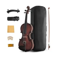 Violin 4/4 Full Size for Beginners, Ebony Fitted Solidwood Violin Satin Antiq...