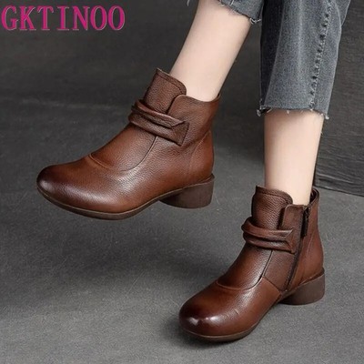 Women Boots Leather Spring Autumn Ankle Flats Mid Calf Boot Loafer Soft Shoes