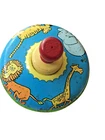 Vintage Ohio Art Spinning Top Metal Circus Jungle Animals 5" Tin Toy wood Handle