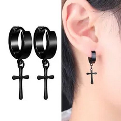 Stainless Steel Stud Earrings - Black Color Multiple Styles Street Pop Hip Hop - Picture 10 of 44
