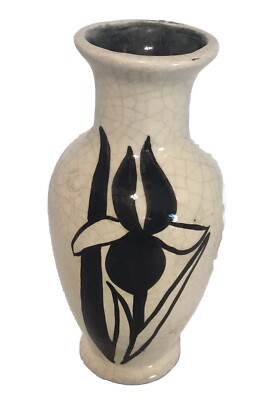 Small Ceramic Vase Handpainted Flower Smooth Painted Inside Signed On Bottom 