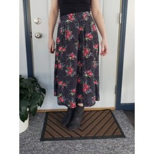 Vintage 90s Black with Roses Midi Skirt