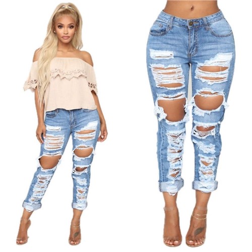 Womens Ripped Jeans Distressed Denim Jeans for Women Fashion Casual Denim Pants